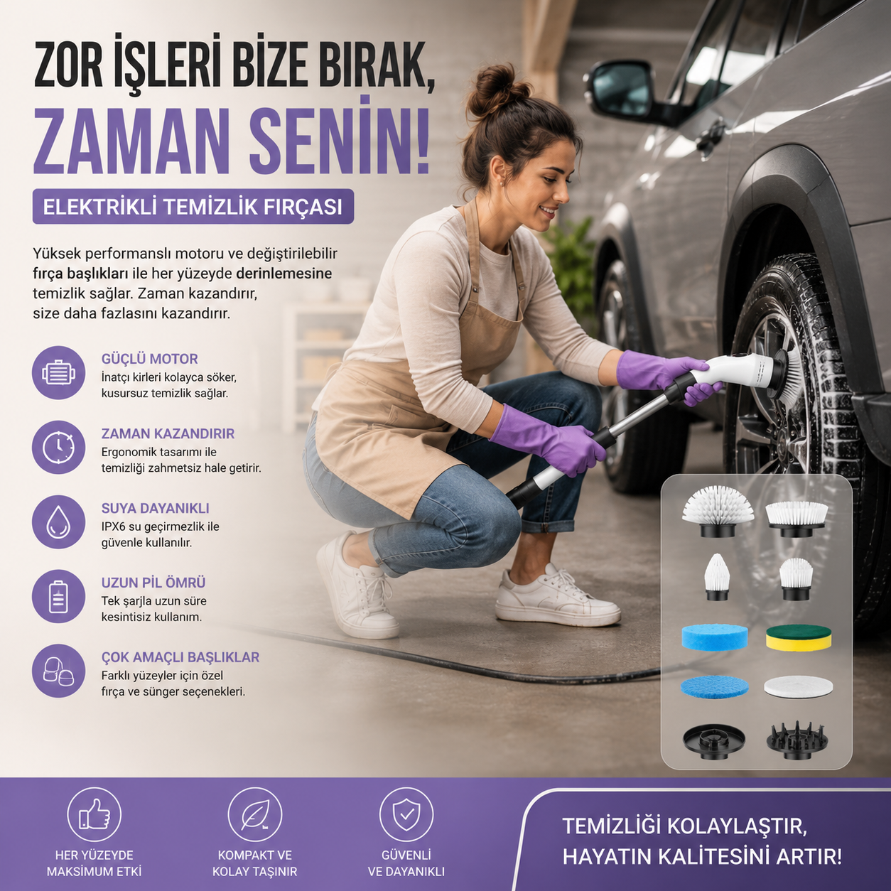 Elektrikli temizlik fırçası - cam temizliği